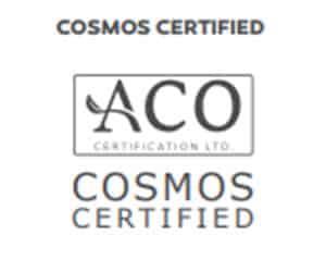 Logo of COSMOS Certified with "ACO Certification Ltd." in center, featuring stylized leaf design on the letter A.